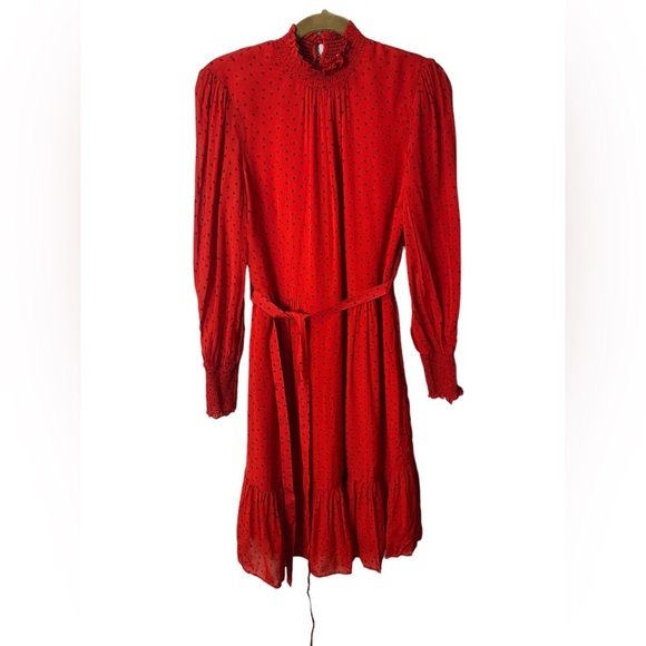 BODEN Carrie Smocked Dress Poinsettia Ruffle Red Long Sleeve - Picture 4 of 14